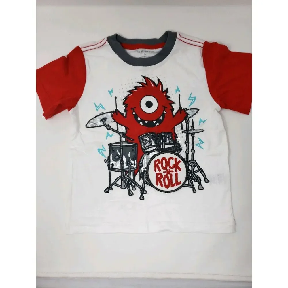 Boys Healthex Rock And Roll Theme Set Shirt Shorts 3T Gray Red 2pc